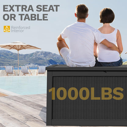 DWVO 320 Gallon Resin Outdoor Storage Box, XXL Large Waterproof Deck Box, Doubles as Table or Seating with 1000 lbs Capacity, Lockable (Black)