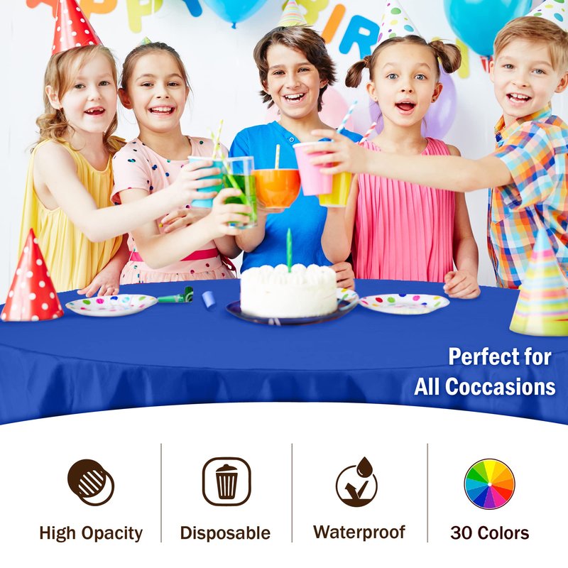 Exquisite 12-Pack Premium Plastic 84-Inch Round Tablecloth - Dark Blue