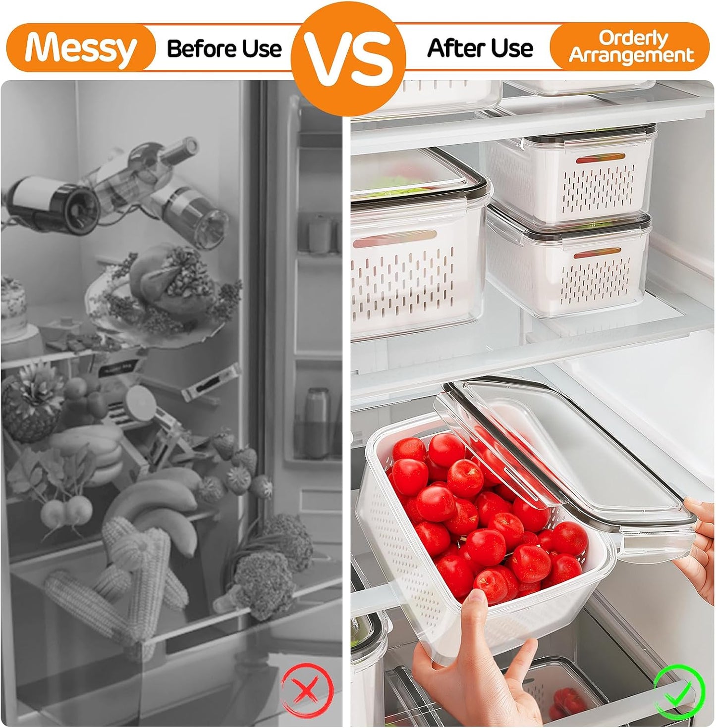 Skiennix 6-Piece Fruit Storage Containers - Leakproof Design with Removable Colanders for Fresh Produce