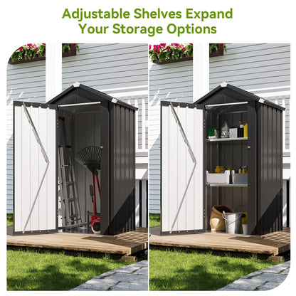 Aoxun Vertical Metal Tool Cabinet 2.5x2FT, 21 Cu.Ft Weatherproof Outdoor Storage Shed with Floor & Adjustable Shelves, Space-Saving Design for Garden, Garage, Patio
