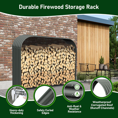 ANLEOLIFE Galvanized Steel Firewood Rack with Weatherproof Corrugated Roof (Shed-Style Log Storage), Heavy Duty Outdoor Log Holder, Rust Resistant, Trio Gray, 18"D x 54"W x 43"H