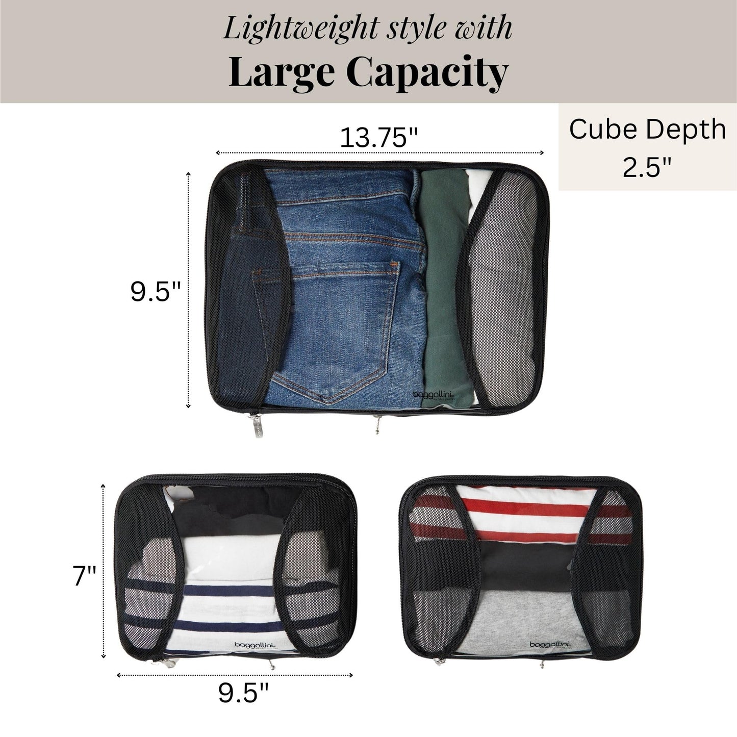 Baggallini Travel Accessory Bundle - Compression Cube 3-piece set + Clear Travel Pouches + Small Pocket Cosmetic + Hanging Travel Toiletry Kit