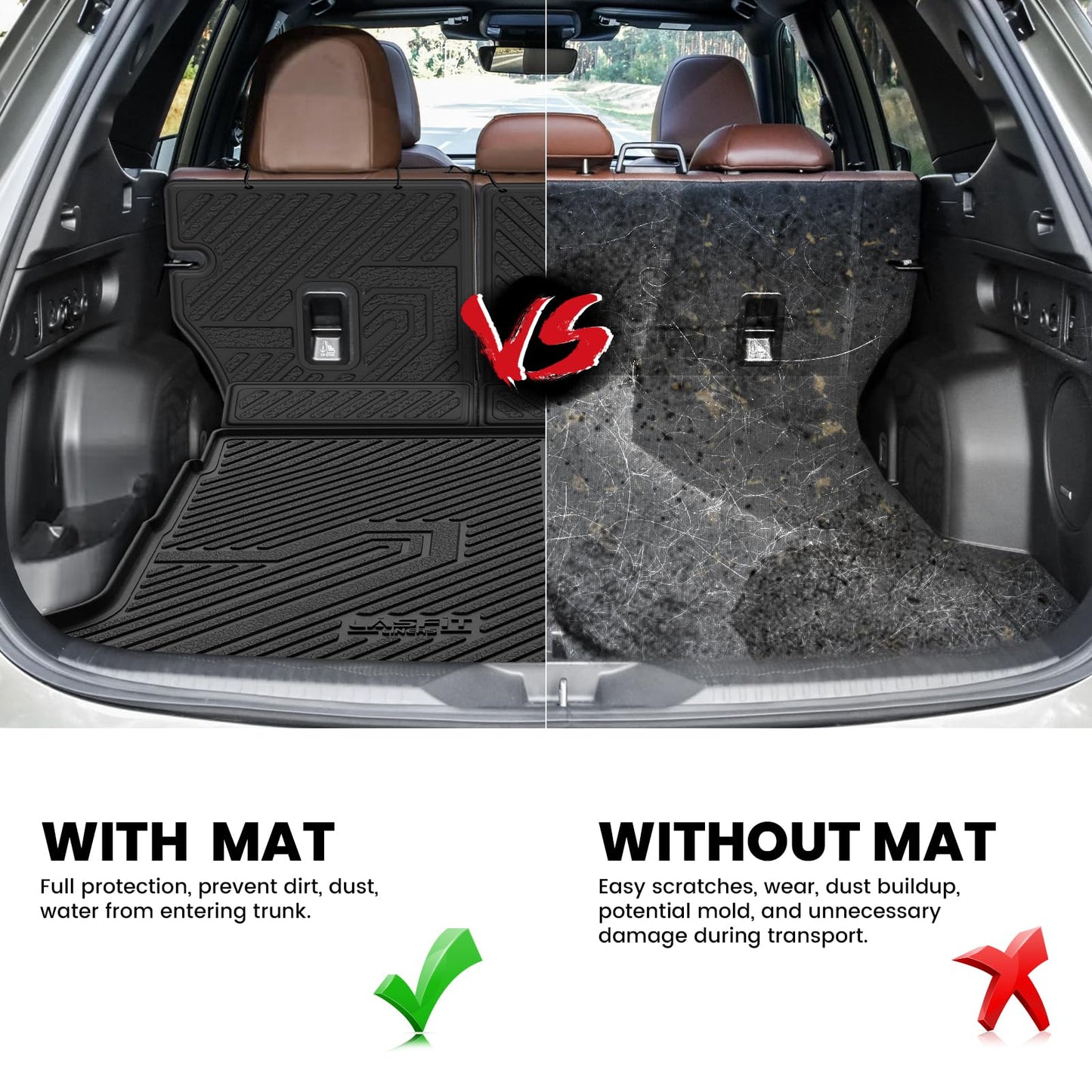 LASFIT Cargo Tray Mat & Backrest Mat for Subaru Forester 2025-2026 (Fit Hybrid,Not for Gas), All Weather TPE Custom Fit Easy Clean for Forester 2026 2025 Trunk Tray Liner & Seatback Mat, Black