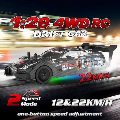 RC Drift Car 1/20 Scale 2.4GHz 4WD Remote Control Car with Led Lights 22KM/H High Speed Rechargeable Batteries Racing Sport Cars RC Cars for Kids Boys Girls Adults Gifts Birthday Christmas