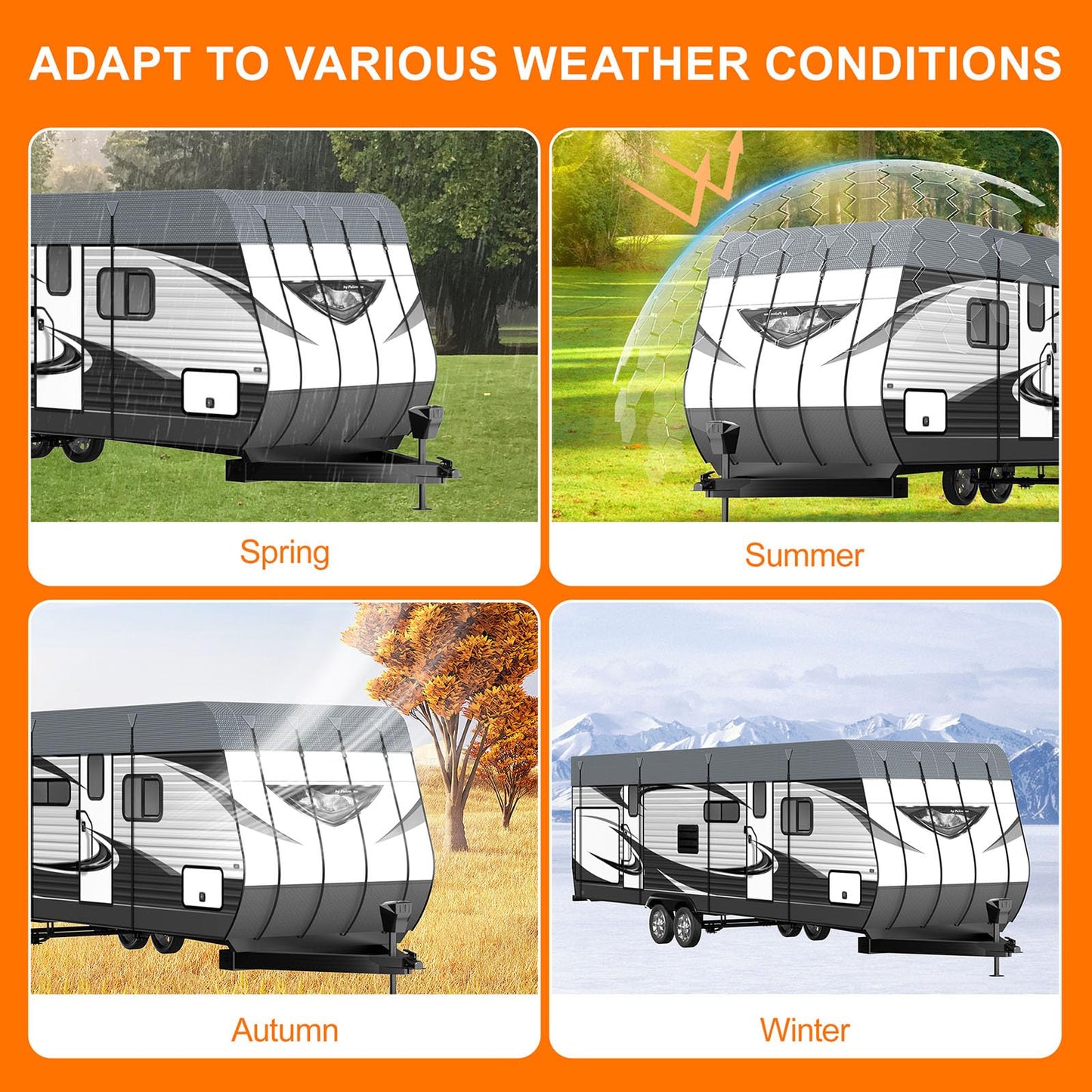 RV Caravan Roof Cover - Rv tarps Heavy Duty Waterproof | Non-Woven Fabric Waterproof Travel Camper Trailer Cover, Foldable Storage Rv Tarpaulin with Straps and Buckles