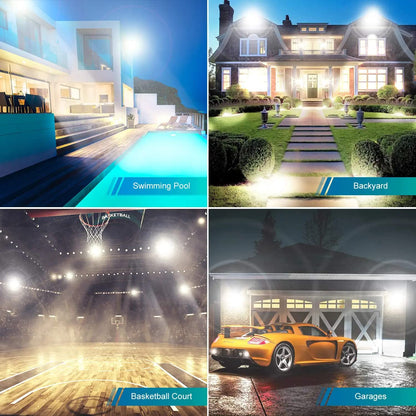 YANYCN 2 Pack 500W LED Flood Light Outdoor,2750W Equivalent Super Bright FloodLight with Plug,58600LM 5000K Daylight White IP66 Waterproof Commercial Lighting for Sports Fields,Counts,Arena,Stadium