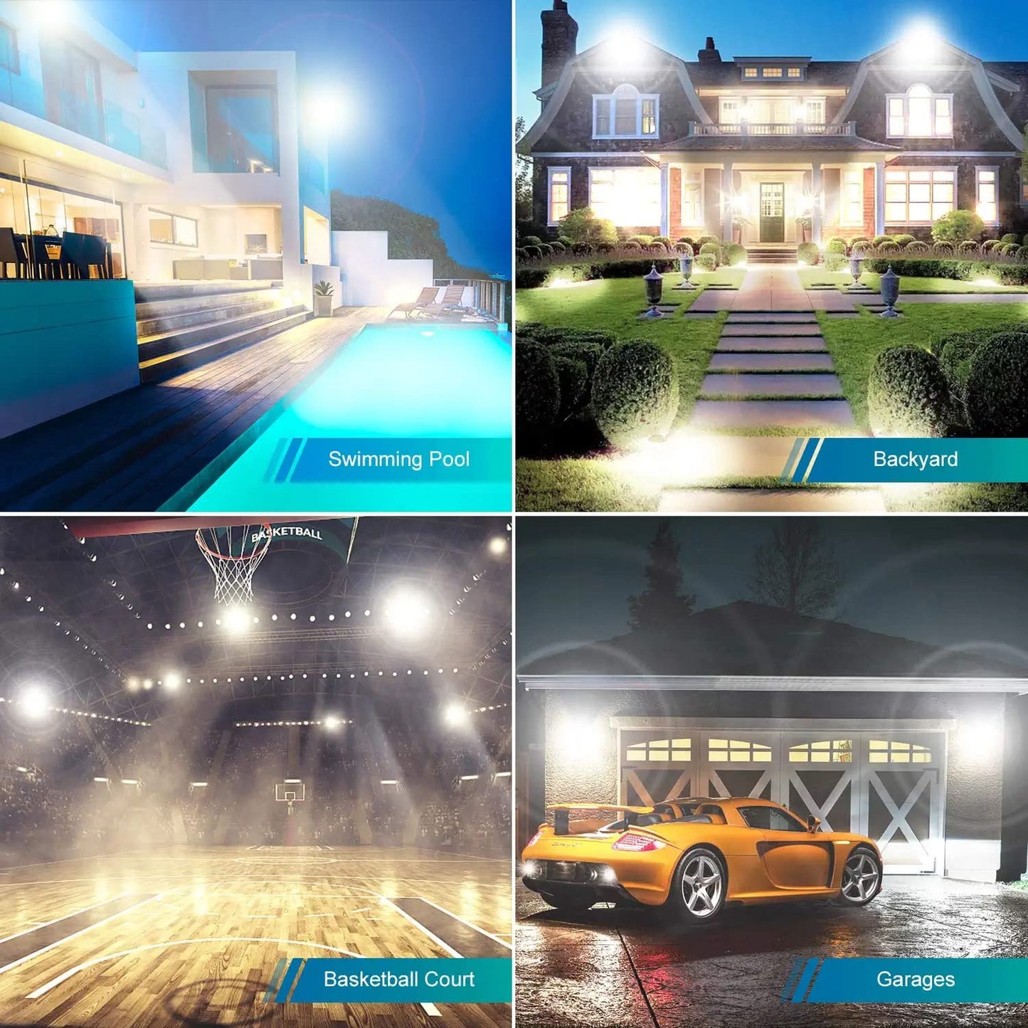 YANYCN 2 Pack 400W LED Flood Light Outdoor,2400W Equivalent 50500LM 5000K Daylight White Super Bright FloodLight with Plug,85-277V IP66 Waterproof Commercial Lighting for Fields,Counts,Arena,Stadium