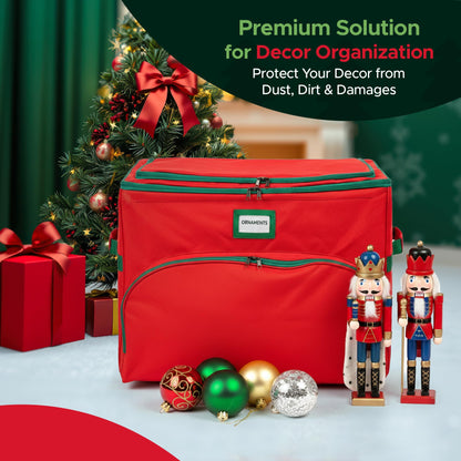 Christmas Nutcracker and Figurine Collectible Storage Box - Holds Up to 72 Ornaments 4” x 4” - Top Adjustable Compartments for Figurines, Nutcrackers, etc - Heavy Duty 600D/ Inside PVC Material