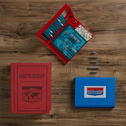 WS Game Company Battleship Vintage Bookshelf Edition Naval War Game Fabric-Wrapped Book Box Folding Battle Cases Vintage Display Board Games for 2 Players Ages 7+