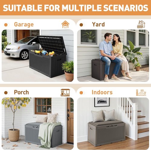 Greesum 100 Gallon Resin Deck Box - Large Outdoor Storage Solution for Garden Tools & Patio Cushions - Dark Brown