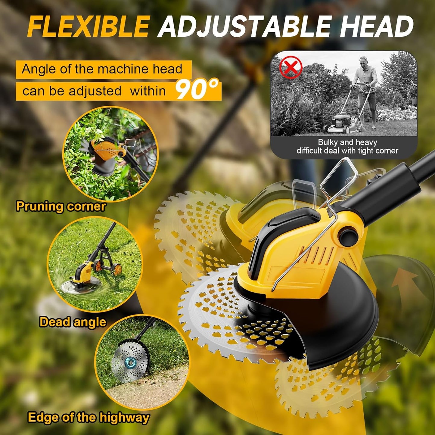 **Skiennix 20000 RPM Brushless Battery Weed Wacker - Heavy Duty Cordless Lawn Tool with 2 Batteries**