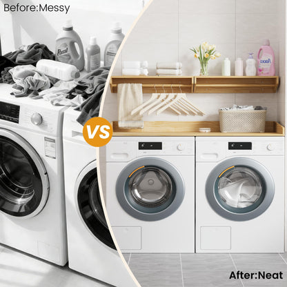 YEMNMFH Solid Wood Washer Dryer Countertop & Wall Mounted Clothes Rack - 2-in-1 Laundry Room Organization and Storage, Floating Garment Shelf with Hanging Rod, Washer Dryer Topper with Anti-Slip Pads