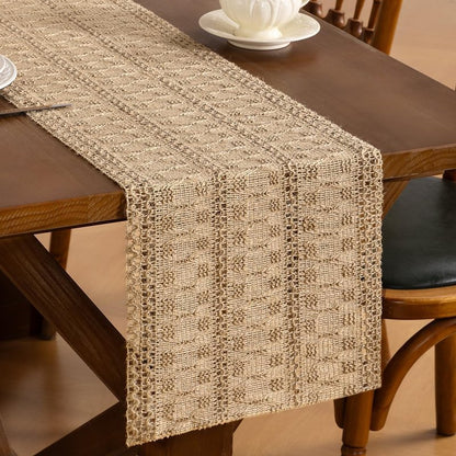 Santaben Burlap Brown Spring Boho Macrame Table Runner Rustic Farmhouse Woven Cotton Linen Burlap Table Runners for Dining & Bedroom Home Decor 11x58 Inches