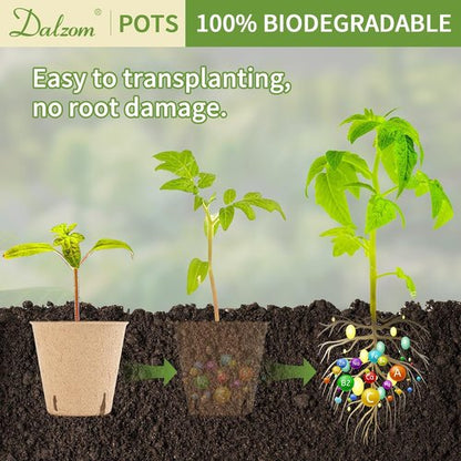 Dalzom® Biodegradable Peat Pots - 60Pcs 3.1” Seedling Containers with Drainage Holes & Labels