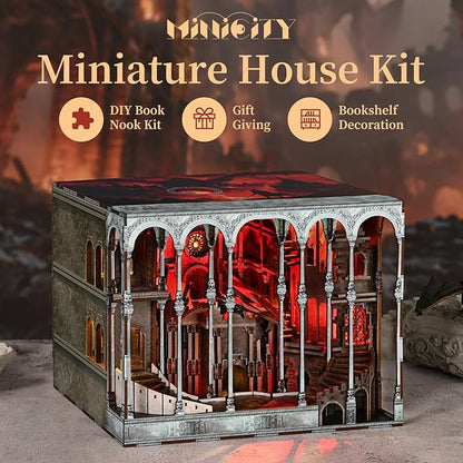 Book Nook Kit DIY Miniature House Dollhouse Kit for Adult and Teens Booknook Bookshelf Decor Castle Model Build with LED Light Gifts for Family and Friends (Ember Castle)