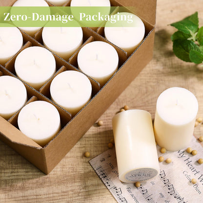 12 Pack Soy Wax Pillar Candles-2x3 Inch Small White Unscented Pillars-324 Hour Long Burning,Non-Toxic Dripless & Smokeless-Natural Soybean Candles for Wedding Centerpieces, Home Decor, Spa and Prayer