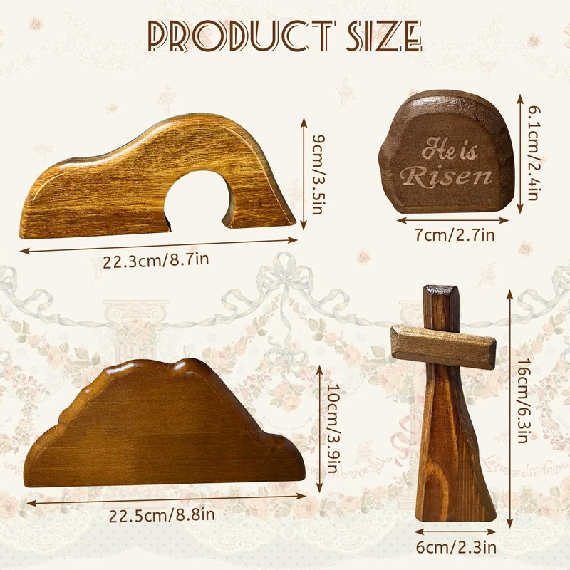 JNYVE Easter Scene Wooden Decorations - Empty Tomb Resurrection Scene and Cross Decor - Jesus Christian Religious Tomb Signs Tiered Tray Decoration for the Home Table Office