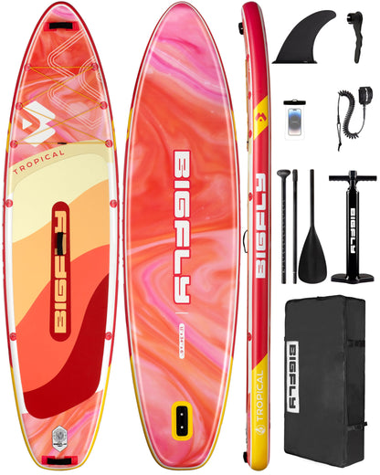 Bigfly Inflatable Stand Up Paddle Board 11’*34”*6”, Blow Up Paddle Board for Adults,with Detachable Fins, Pump, Floating Paddle, Safety Leash,Backpack