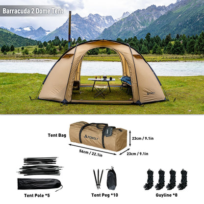 POMOLY Dome Tent Freestanding Camping Hot Tent, Barracuda 2 Portable Wood Stove Tents for 1-2 Person Backpacking, Hiking