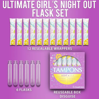 GoPong Tampon Flasks 6 Pack (9 oz Total) - Hidden Alcohol Travel Flasks for Women - Secret Liquor Containers for Nightclubs, Festivals, Cruises, and Sports Events