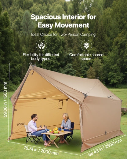 VEVOR Camping Hot Tent, 2 Persons Cabin Hot Tent with Stove Jack, Waterproof Winter Tents Shelters with Vents, Lightweight & Portable 4 Season Tents for Hiking Fishing Hunting Backpacking