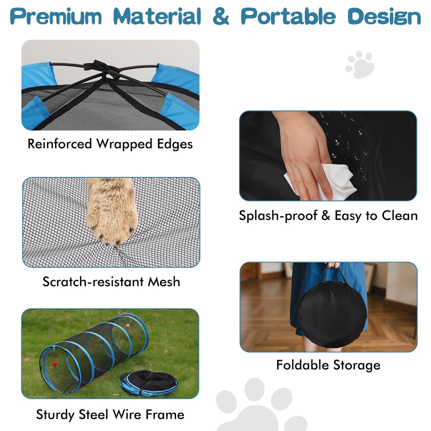 Tivray Outdoor Cat Enclosure, 5-in-1 Cat Tent Outdoor Pet Playpen with Tunnel, Portable Catio Play Pen for Outside and Indoor cat Enclosure with Storage Bag for Kitty and Small Animals