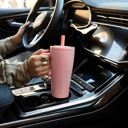 BrüMate Era 20 oz Tumbler with Handle and Straw | 100% Leakproof Insulated Tumbler with Lid and Straw | Made of Stainless Steel | Cup Holder Friendly Base | 20oz (Guava)