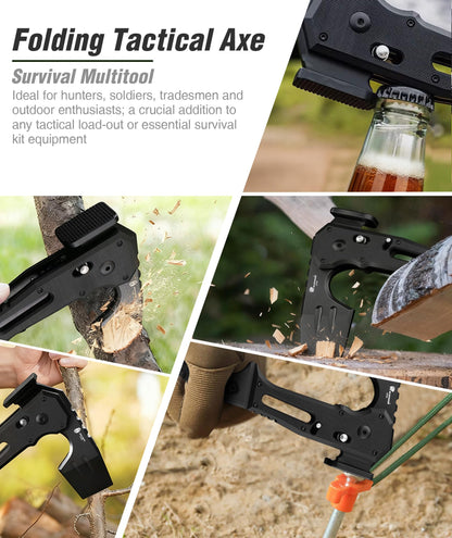 HX OUTDOORS 2-Pcs Survival Kit: DC53 Steel Full Tang Camping Knife with Kydex Sheath & Folding Multitool Hatchet with Hammer, Heavy Duty Bushcraft Gear for Hiking & Emergency