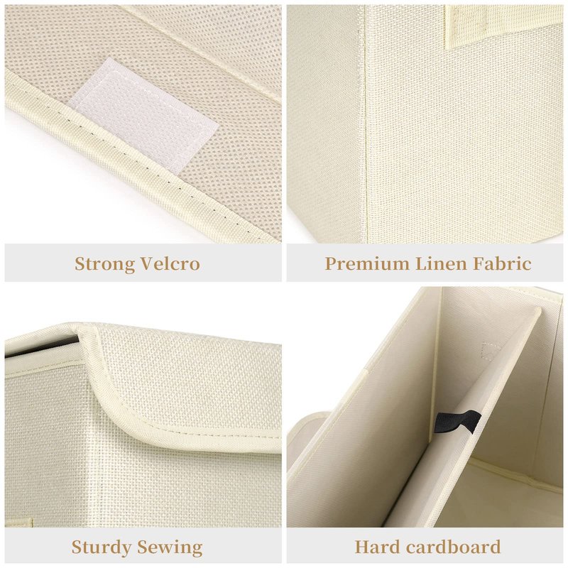 Bagnizer Large 42 Quarts Collapsible Stackable Storage Bins Cube with Lids [3-Pack] Foldable Fabric Linen Storage Boxes, Closet Organizer Baskets with Label for Home (16.7 x 12 x 12, Beige)