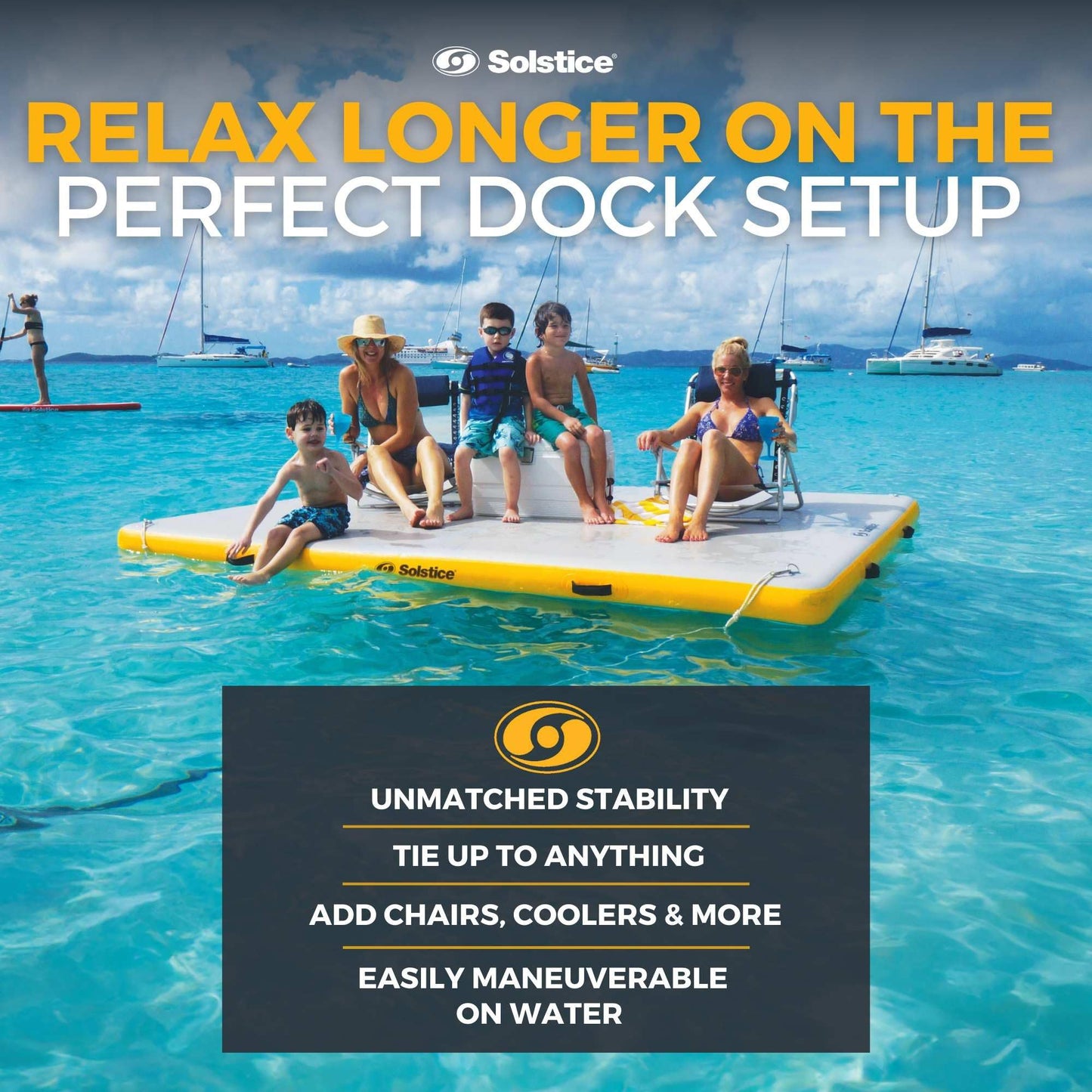 SOLSTICE 10-Person Classic Inflatable Dock, Floating Water Raft Platform, 10ft x 10ft - Outdoor Fun for Lake, River, Swimming Pool & Beach, Includes Carry Bag & Repair Kit
