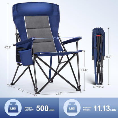 LET'S CAMP Oversized Camping Chairs - Heavy Duty 500LBS Support | Portable Collapsible Design, 2 Pack (Blue)