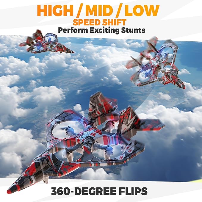 BEZGAR RC Plane Foam Remote Control Airplane Drone for Kids RC Aircraft for Boys and Girls Fighter Jet Helicopter with LED Lights Altitude Hold 360° Flip Stunt Rotation Toy Airplane Red