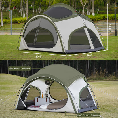 Vidalido 3-4 Person Camping Tent with 2 Large Mesh Door 4 Mesh Window Family Tents, Double Layer Waterproof Portable Easy Setup Camp Tent, Canvas Dome Tents for Camping Outdoor Hiking and Backpacking