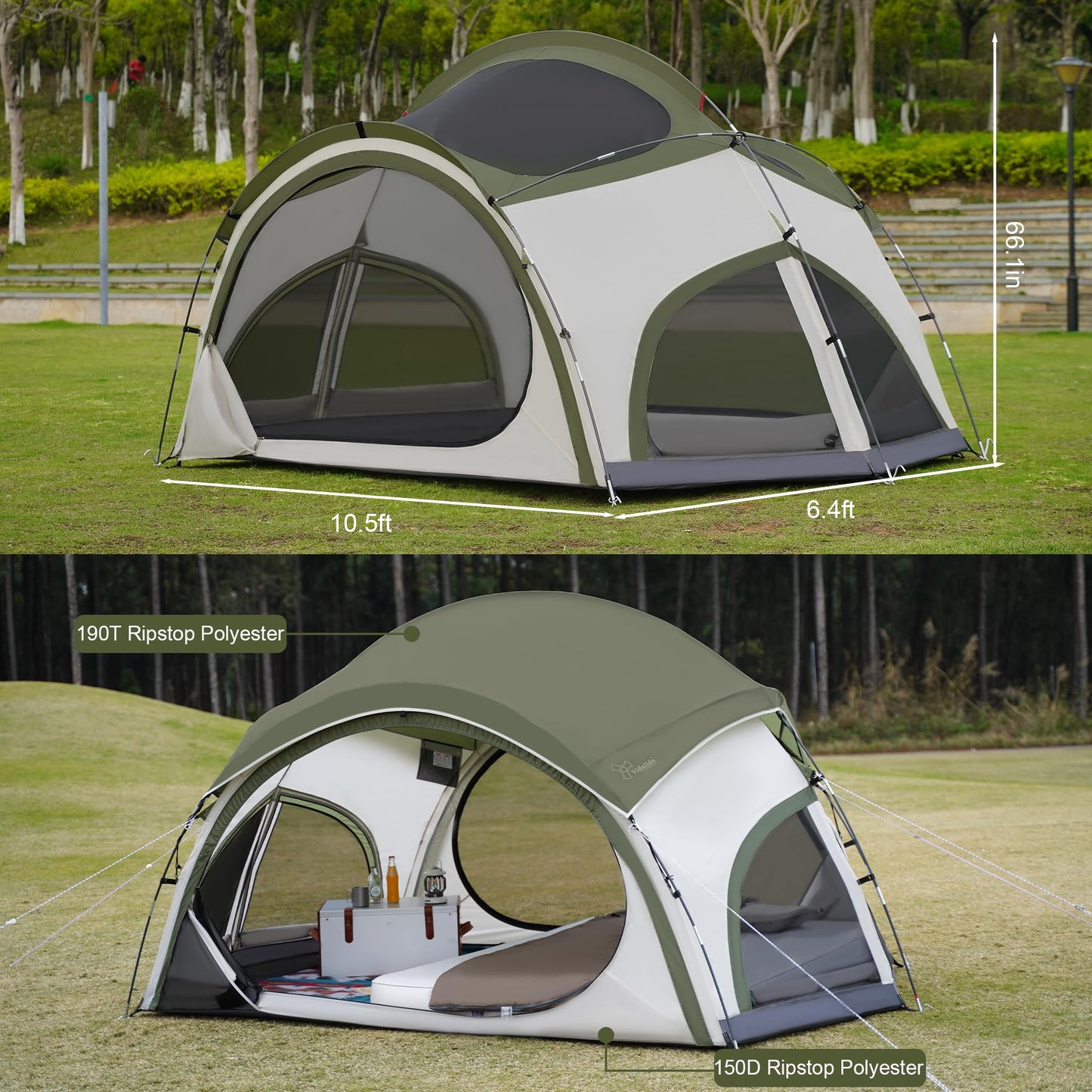 Vidalido 3-4 Person Camping Tent with 2 Large Mesh Door 4 Mesh Window Family Tents, Double Layer Waterproof Portable Easy Setup Camp Tent, Canvas Dome Tents for Camping Outdoor Hiking and Backpacking
