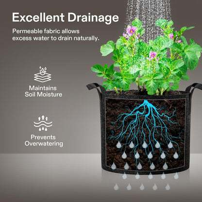 VIVOSUN 25 Gallon Grow Bags - Reinforced Fabric Planter Pots for Gardening | 10-Pack, Black