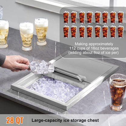 Happybuy Drop in Ice Chest 18L x 12W x 14.5H Inch Stainless Steel Ice Cooler with Sliding Cover Drop in Ice Bin Included Drain-Pipe and Drain Plug for Cold Wine Beer