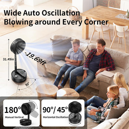 Socool 40000mAh Portable Fan Foldable Battery Rechargeable with 8 Speed & 106H, 90° Osciliating Floor Standing Fan Remote, Desk Fan with 8H Timer & LED Light for Home Outdoor Travel Camping