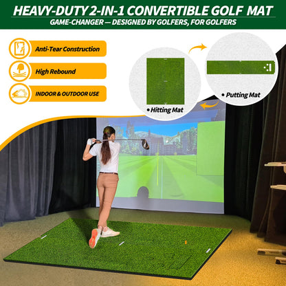 6x4.8ft Golf Hitting Mat for Indoor Outdoor Practice, High-Elasticity Golf Practice Driving Range Turf Mat, Convertible 2IN1 Golf Hitting & Putting Mat for Garage Simulator Training, Gifts for Men/Dad