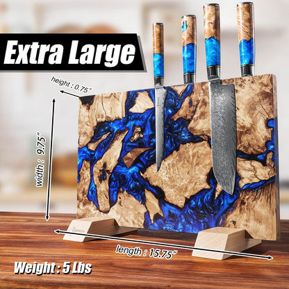 SENKEN "Dark Tsunami" Extra Large Magnetic Knife Block - Holds Up to 16 Knives - Knife Block without Knives, Beautiful Dark Blue Resin Burl Wood Blend Knife Holder ("Dark Tsunami " Blue Resin Blend)