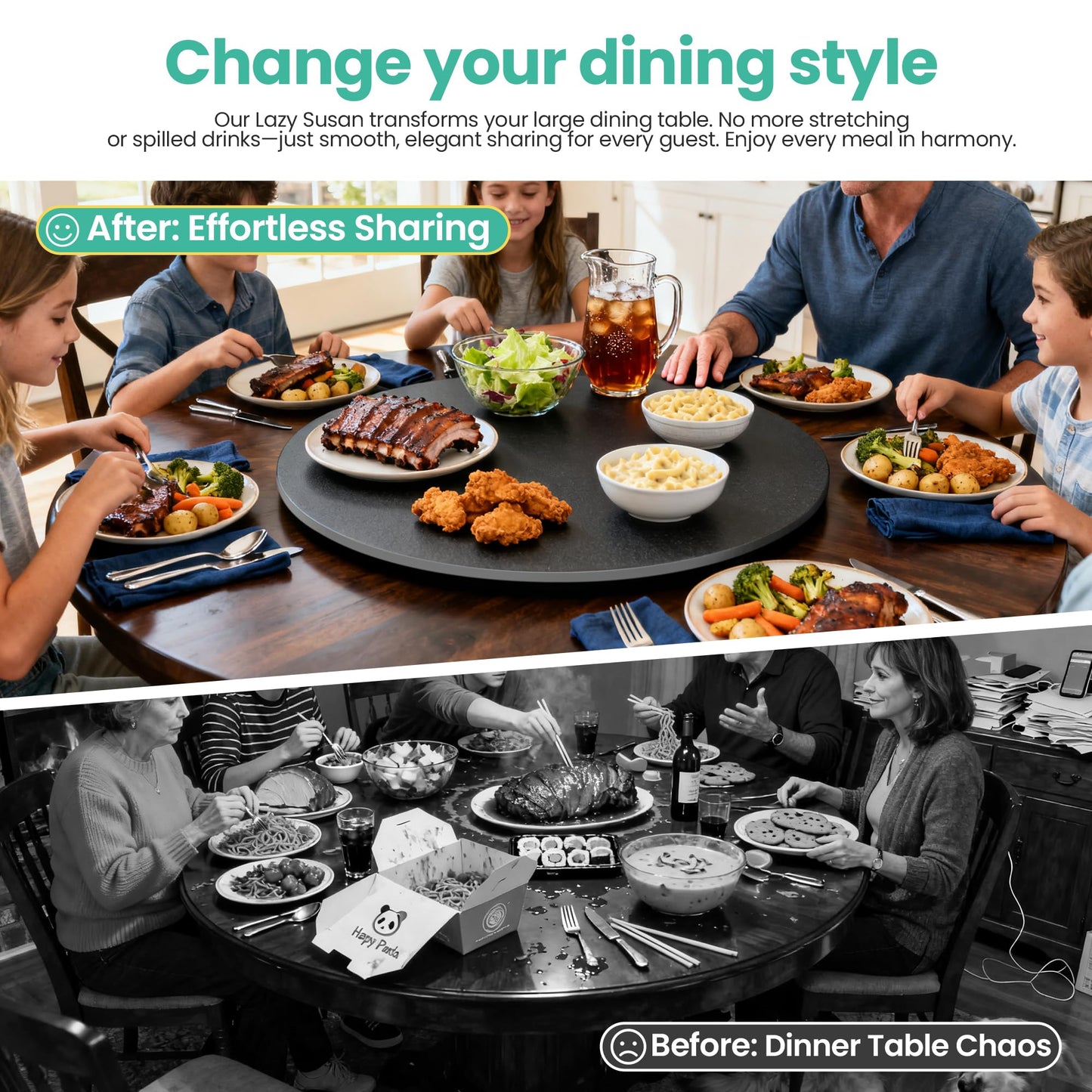 19.7" Lazy Susan Turntable–360° Sinteredstone Silent Anti-Slip Turntable, Table Top Centerpiece for Kitchen, Pantry, Spice Rack, Refrigerator & Dining Table, Black