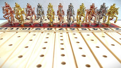 Racing Game for Adults With 11 Luxurious Metal Horses (Silver Black Rose Gold) 16 Pine Wood Race Game Board Dice &amp Card Included (Log Color)