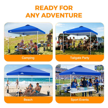 EAGLE PEAK Pop Up Canopy Tent with Wheeled Carry Bag, 8 Stakes, 4 Ropes, 4 Weight Bags, Easy Set Up Tent Canopy, 10x10 ft, 100sqft of Shade, Blue