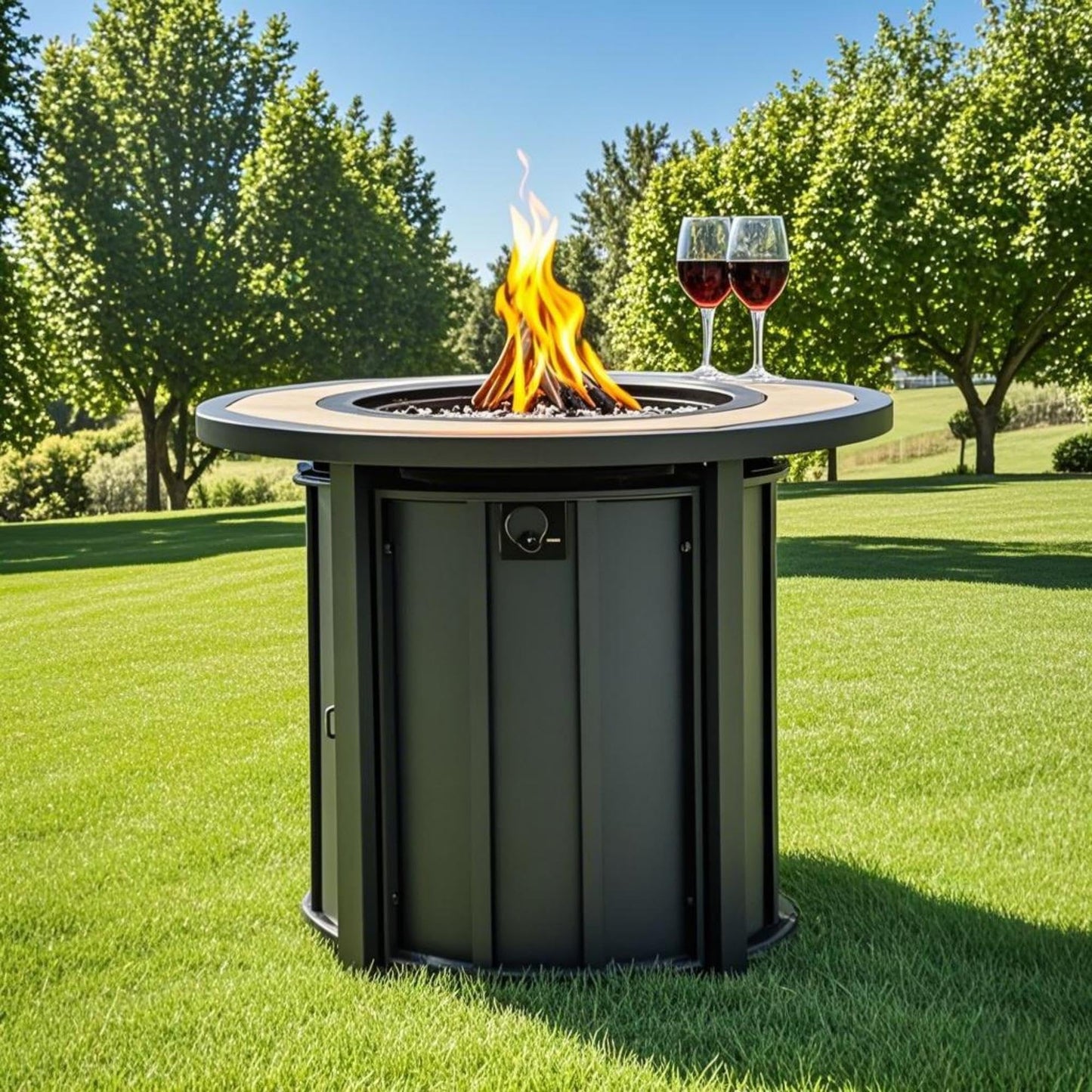 30" Propane Gas Fire Pit Table, 50000 BTU Round Outdoor Fire Pit with Mosaic Ceramic Tabletop, Steel Patio Fire Table with Lid & Rain Cover for Backyard Deck Garden, Black