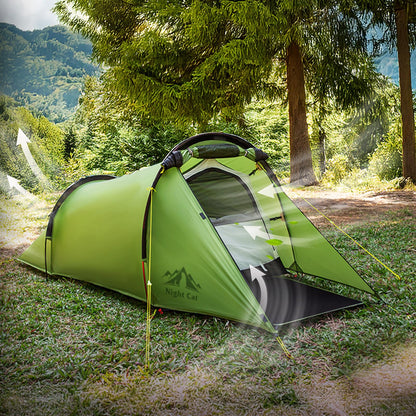 Night Cat Ultralight Tunnel Tent: Waterproof Lightweight Single People Backpacking Tent for Outdoor Camping Hiking Trekking with Double Layers Aluminum Poles and Footprint 1 Person Green