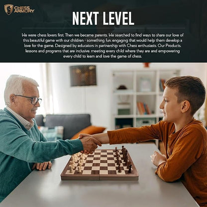 Chess Armory 15 inch Chess Set Magnetic - Premium Wooden Board Game with a Portable Wood Case and Secure Storage for Pieces Set for Kids and Adults (Walnut Wood)
