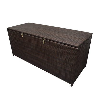 Oakland Living Brown Indoor and Outdoor Balcony Patio Deck Porch Pool 113 Gallon Wicker Storage Box Trunk Bin with Metal Frame