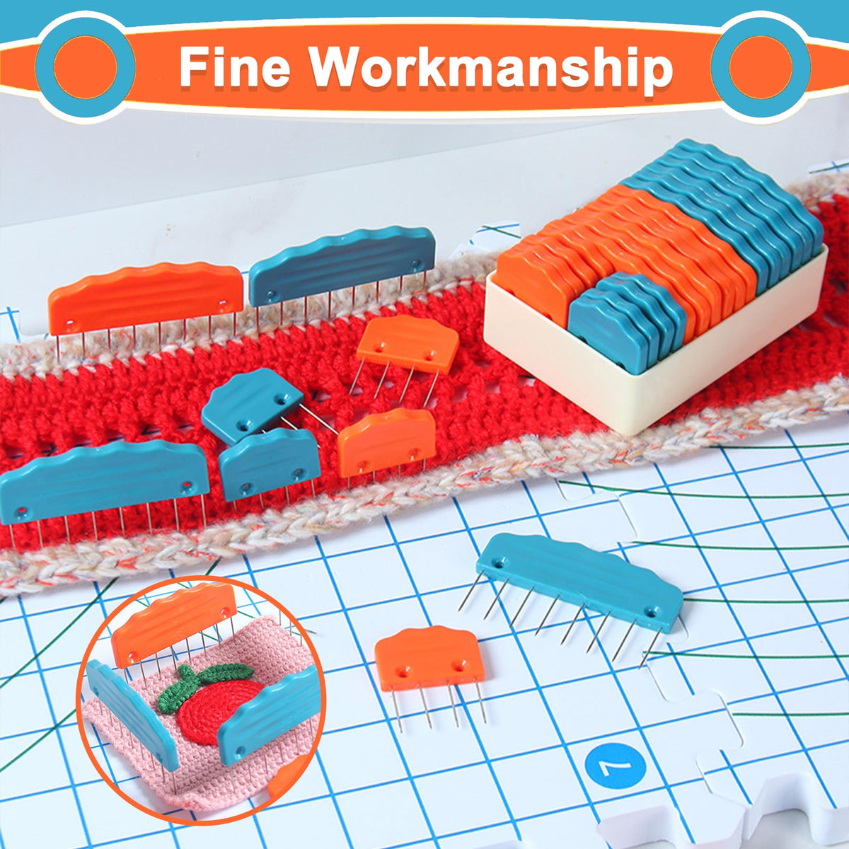 20pcs Knit Blocking Pin Kit, Knit Blockers Combs for Crochet Knitting Blocking Board Mats, Knit Blocking Pins for Crochet Projects Sewing Lace Needlework Projects Tool (Orange Blue)