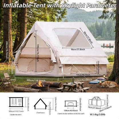 Glamping Air Tent for 4-6 Person, Quick Inflation, Large Skylight, Mosquito-Proof Ventilation Privacy Curtains on Both Sides, Ideal for Family Camping Gathering Camping Holiday Camping Outdoor Camping