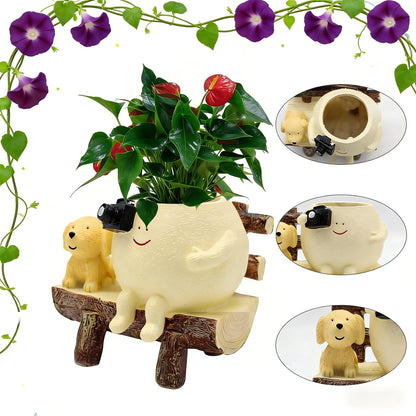 ERRSOU Smiley Face Planter Pot, Cute Funny Resin Bench Face Plant Pots with Drainage Hole, Unique Head Succulent Planter for Indoor Outdoor Flower Gifts for Plant Lovers