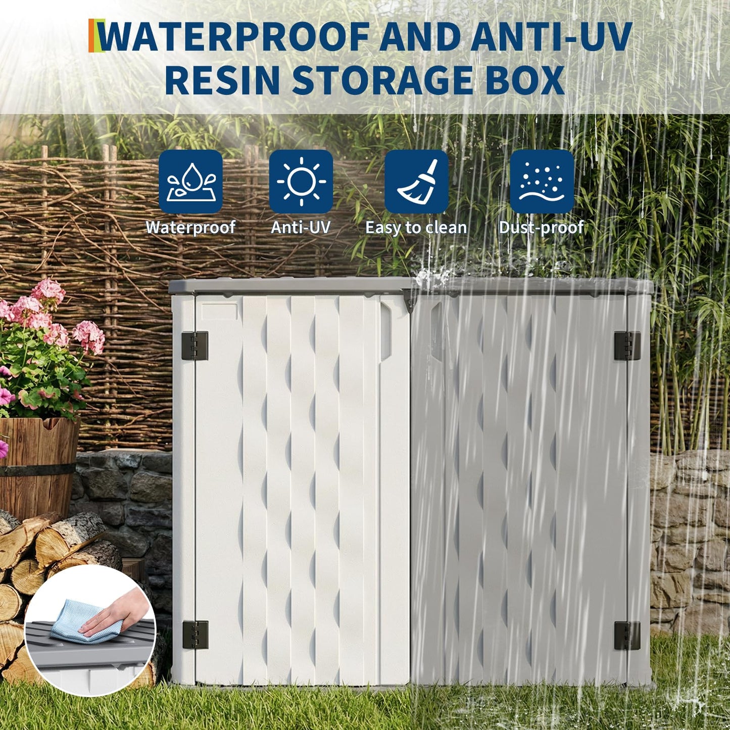Garvee Outdoor Resin Storage Cabinet, 34 Cu ft Outdoor Storage Box Waterproof, Outdoor Storage Cabinet for Patio Tools, Sofa Cushion, Lawn Mower and Garbage Cans